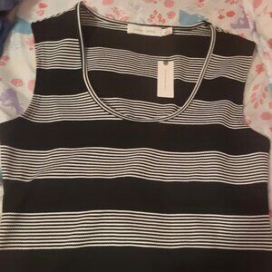 Womens Anthropologie Bishop+Young Black and White Striped Sleeveless Top Size L